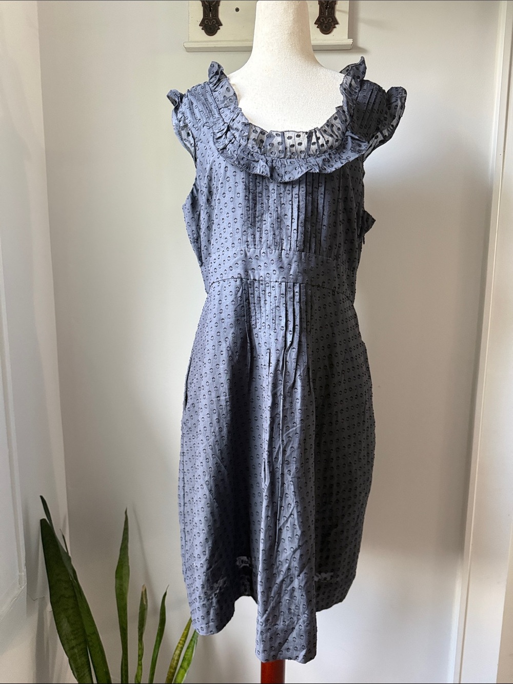 Moulinette Soeurs Slate Blue Ruffled Neck Eyelet Midi Dress Anthropologie